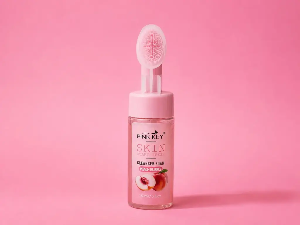 pink key cleanser peach