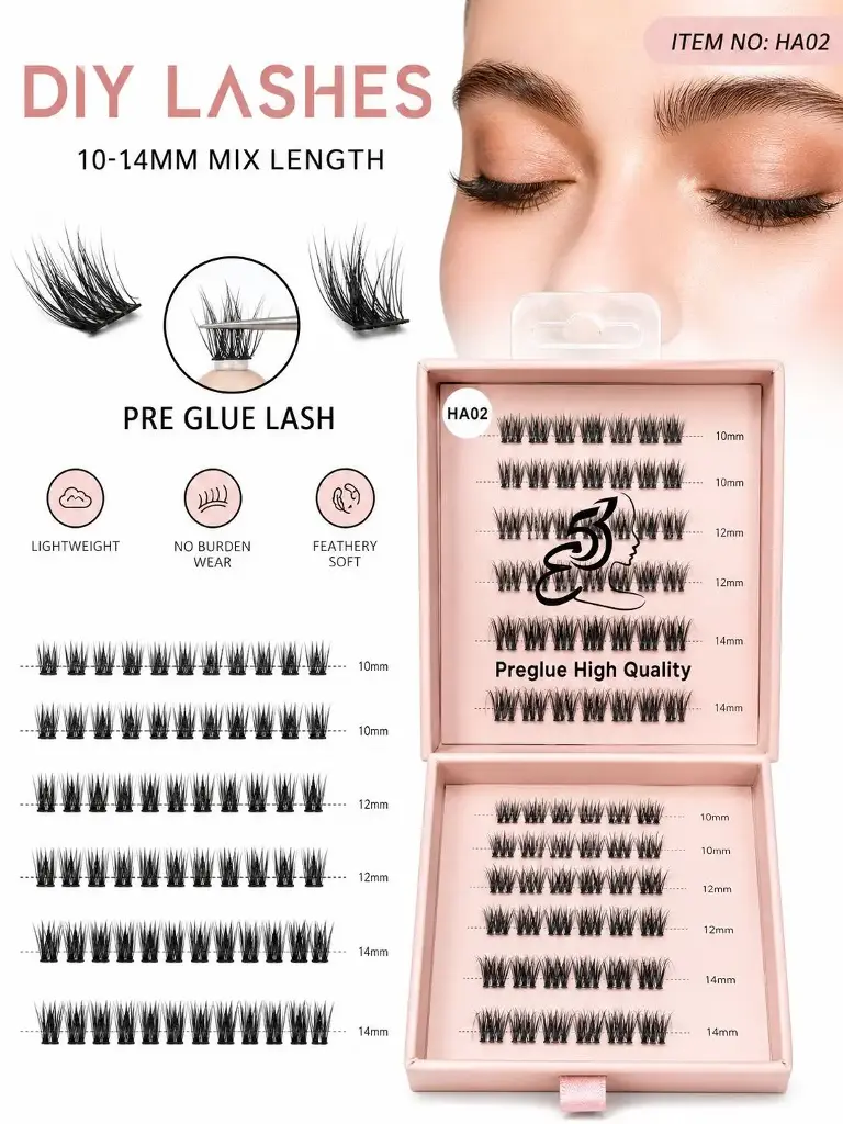 EVERYTIME PREGLUE CLUSTER LASHES HA02, HA04, HA05, HA07, HA08, HA09, HA10