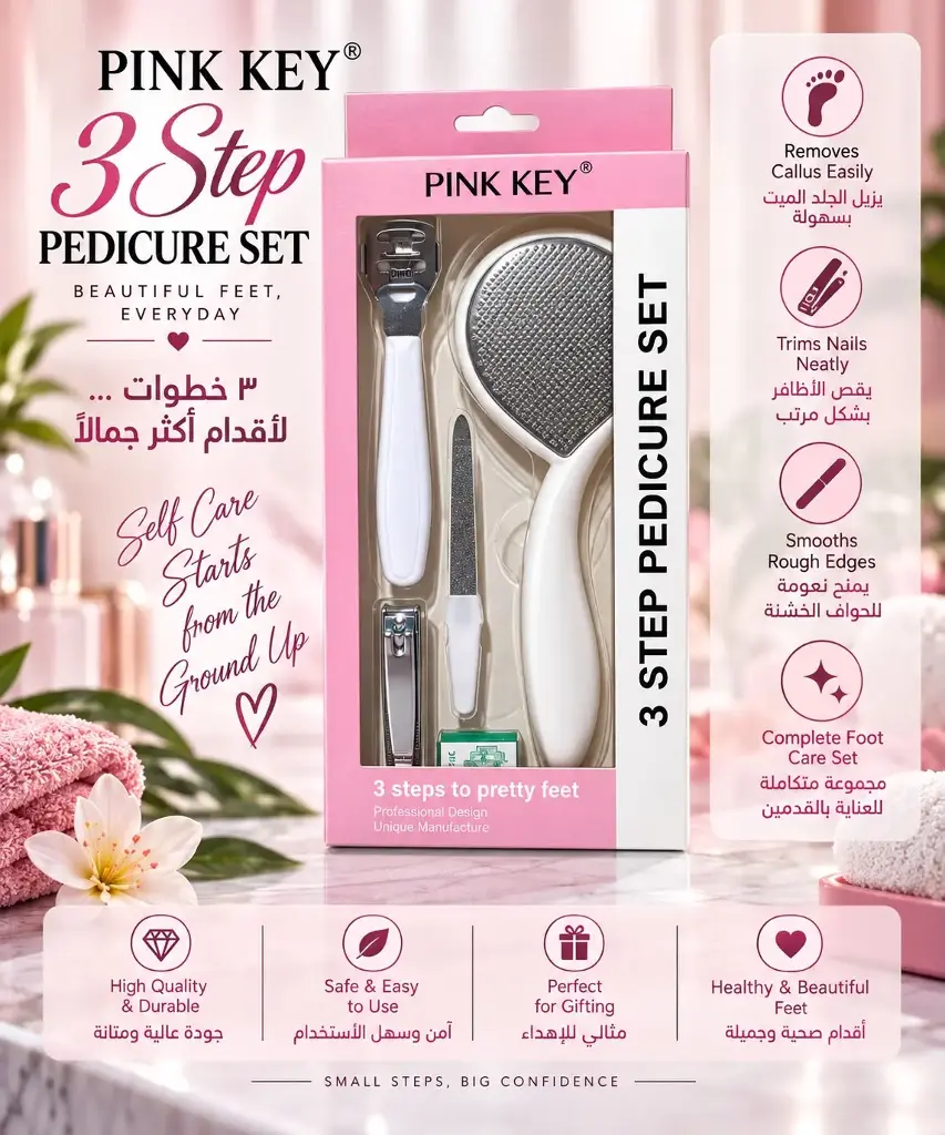 PINK KEY 3 STEP PEDICURE SET 