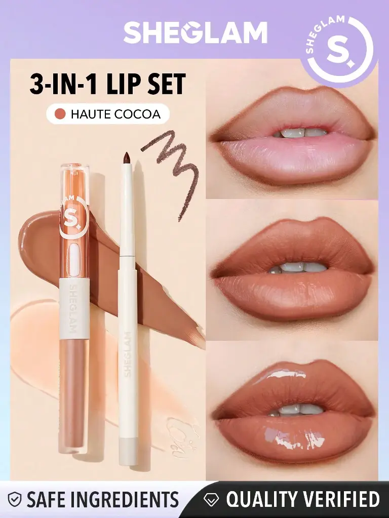 SHEGLAM 90'S GLAM LIP LINER&LIP DUE SET-HAUTE COCOA