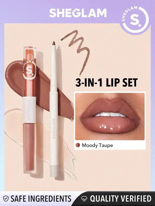 SHEGLAM 90'S GLAM LIP LINER&LIP DUE SET-MOODY TAUPE